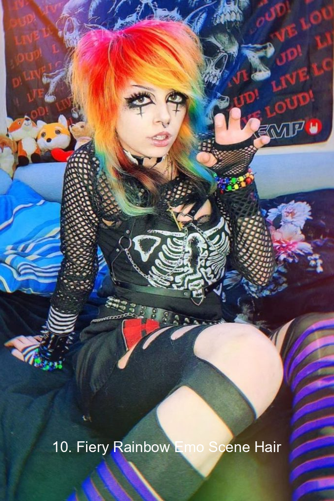10. Fiery Rainbow Emo Scene Hair