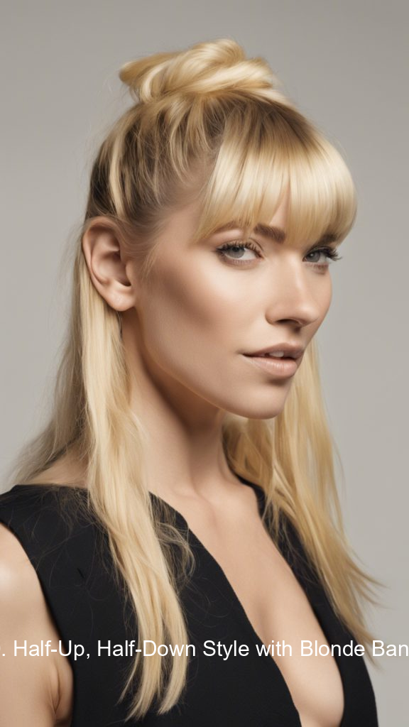 10. Half-Up, Half-Down Style with Blonde Bangs
