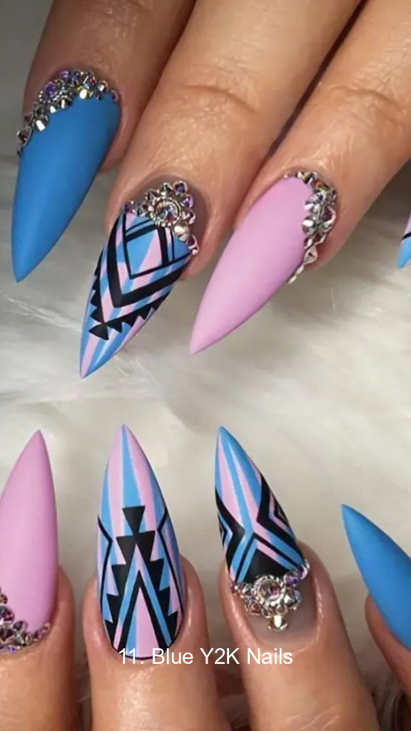 11. Blue Y2K Nails