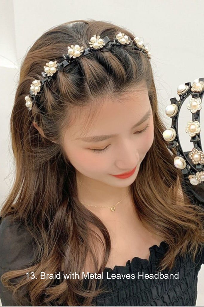 13. Braid with Metal Leaves Headband