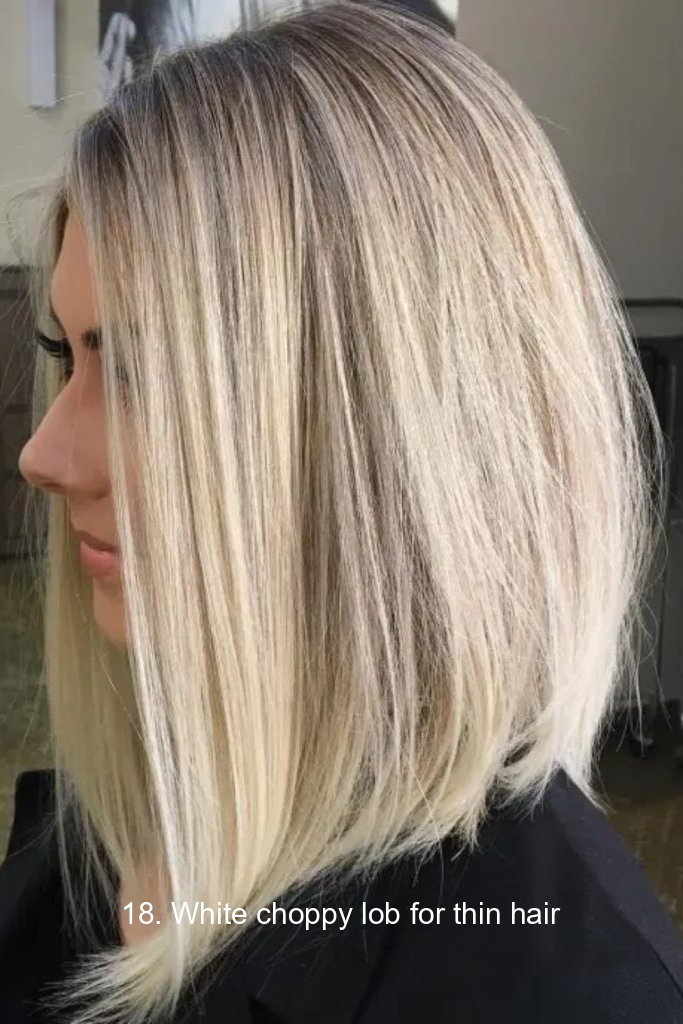 18. White choppy lob for thin hair