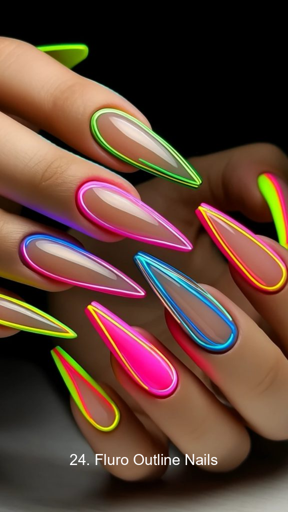 24. Fluro Outline Nails