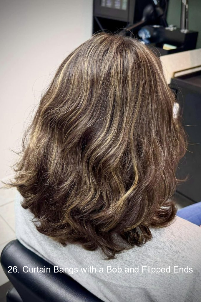 26. Curtain Bangs with a Bob and Flipped Ends