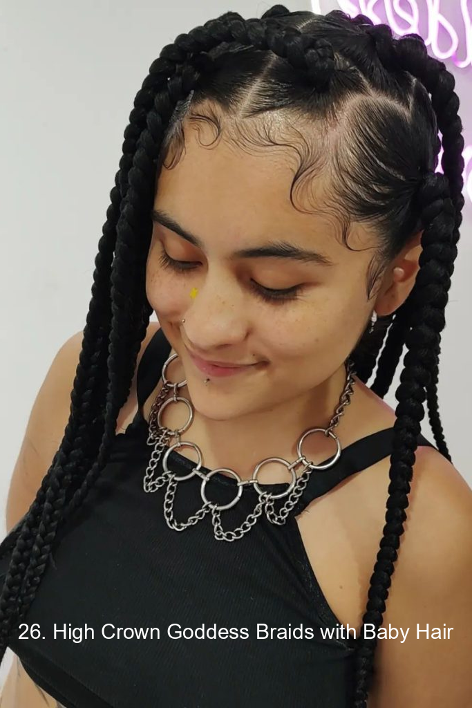 26. High Crown Goddess Braids with Baby Hair