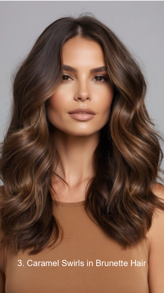 3. Caramel Swirls in Brunette Hair