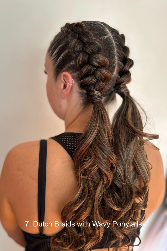 7. Dutch Braids with Wavy Ponytails