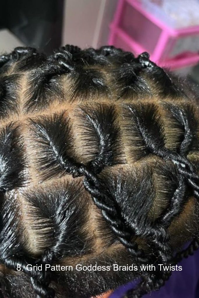 8. Grid Pattern Goddess Braids with Twists